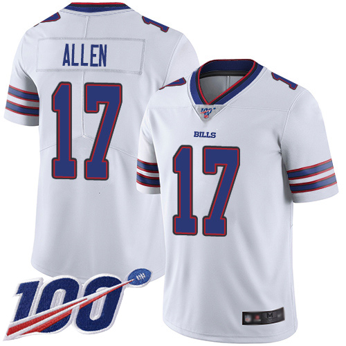 Men Buffalo Bills 17 Josh Allen White Vapor Untouchable Limited Player 100th Season NFL Jersey